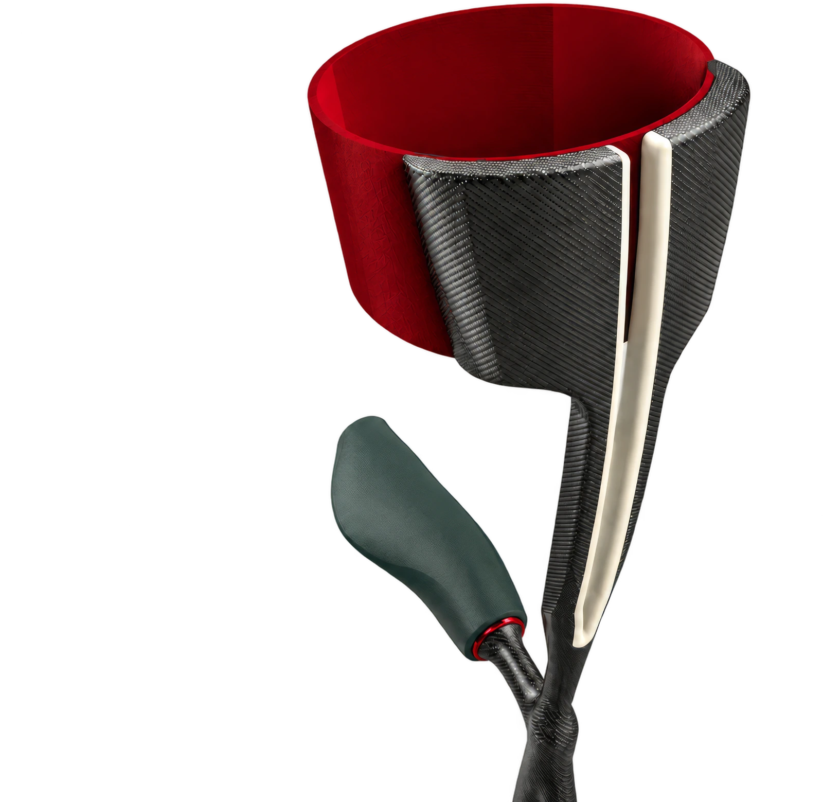 Render van een sportkruk met armmanchet in carbon en rood